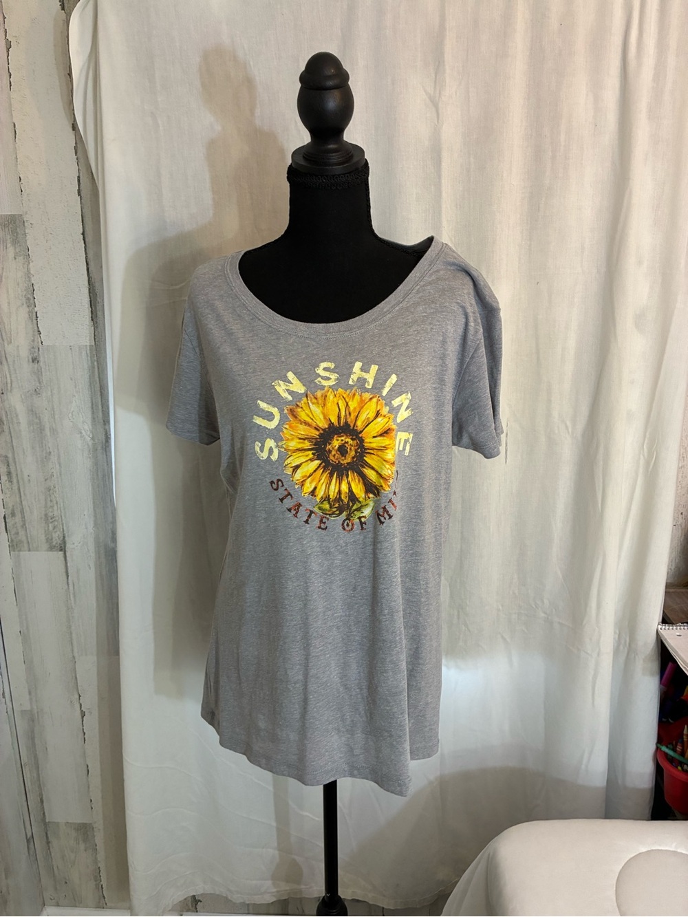 Reel Legends Gray Tee with Yellow Sunflower Graphic